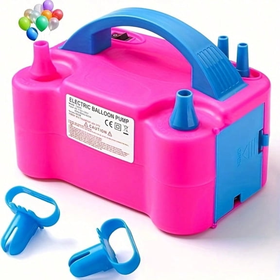 Pink Portable Electric Balloon Pump, 1PC, PP Material, Dual Nozzle, US Plug 110V, with 2 Tying Tools