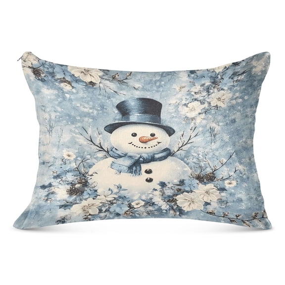 Plush Pillow Cases Standard Size Ultra Soft Warm Pillowcases with Zipper Blue Floral Snowman 20"x26"