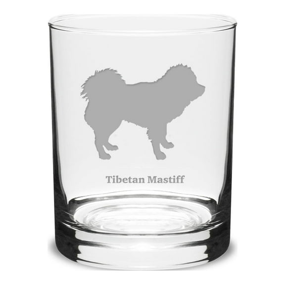 Tibetan Mastiff Deep Etched 14 oz Classic Double Old Fashion Glass