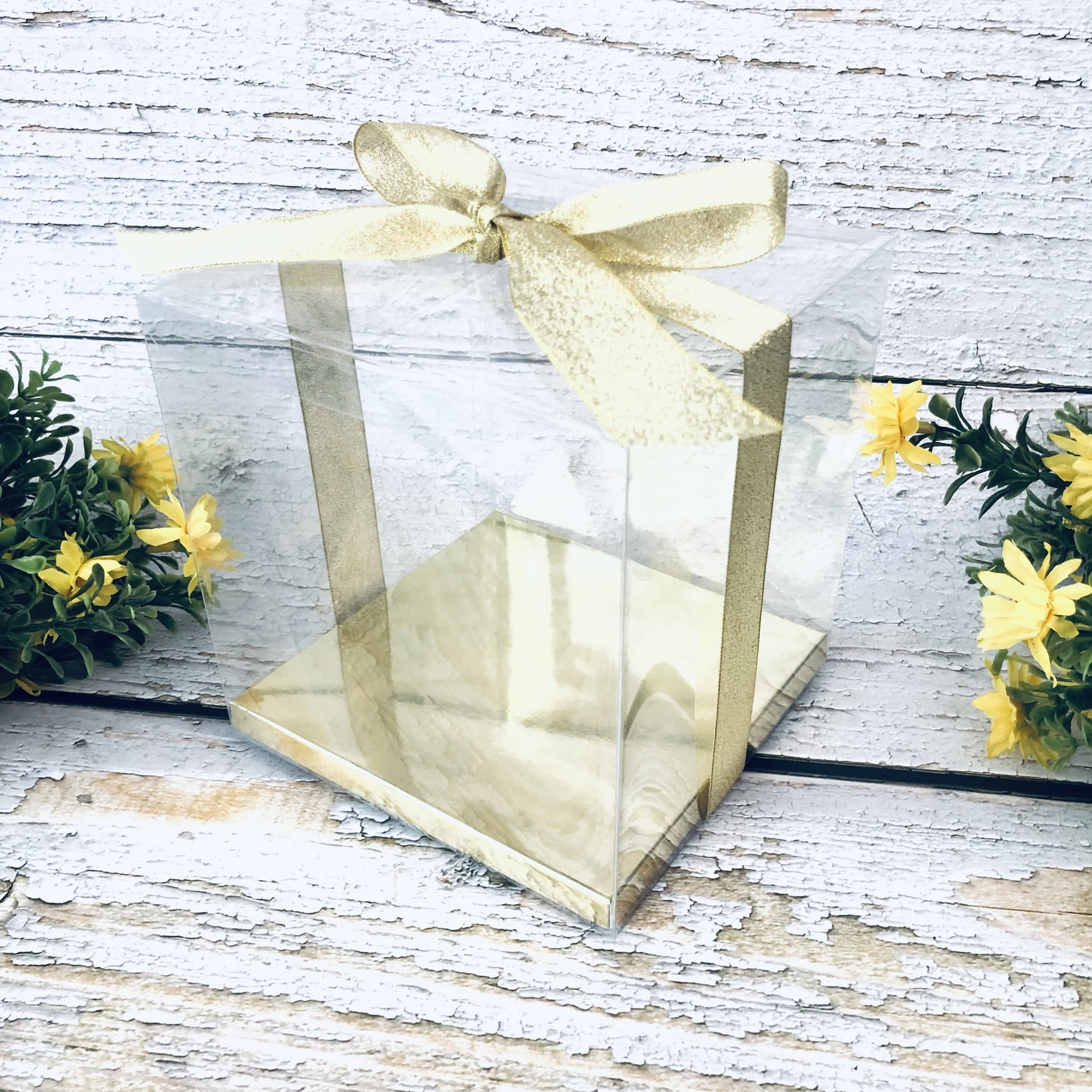 Clear Favor Boxes With Gold Base 4 X 4 X 4.5 Set of 12 