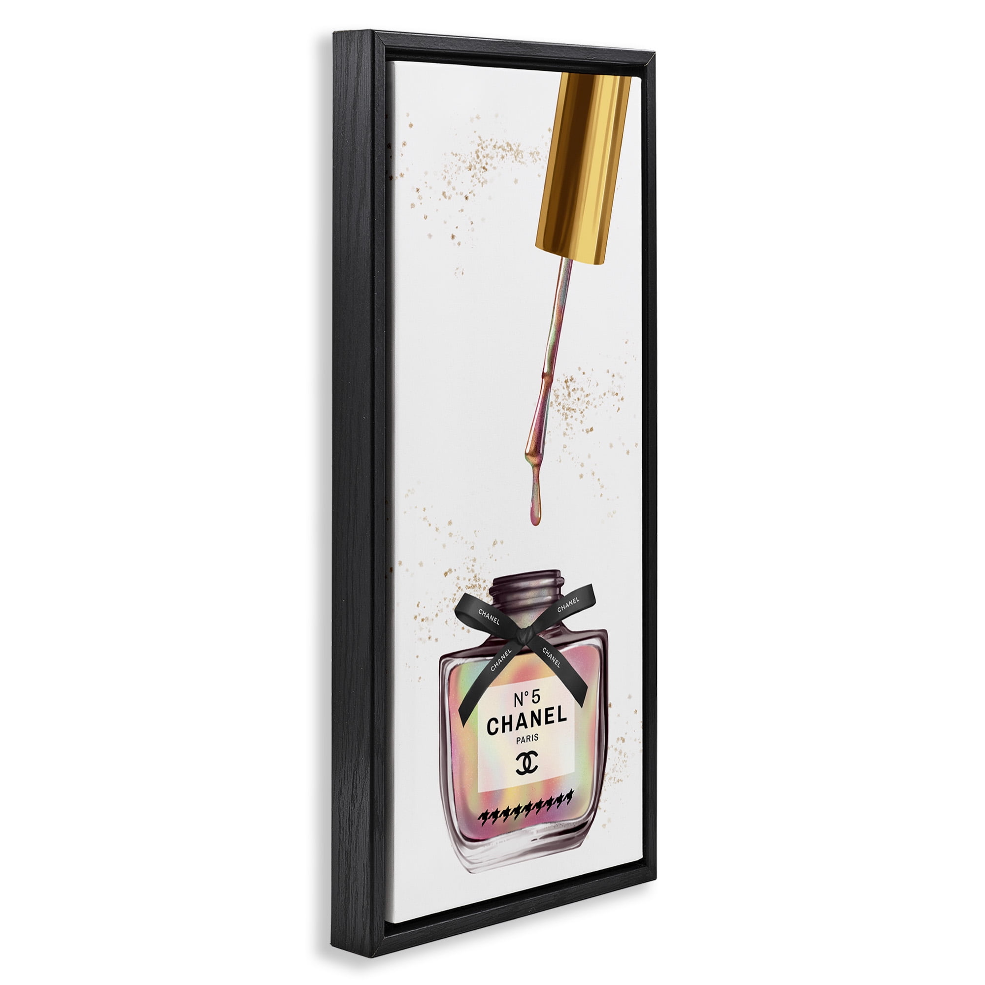 Stupell Industries Makeup Nail Polish Brush Rainbow & Gold Beauty & Fashion Painting Black Floater Framed Canvas Art Print Wall Art, 11 x 25