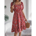 thumbnail image 5 of EASYBRA Women Floral A Line Dress Square Neck Short Sleeve Ruffle Waist Summer Midi Dress, 5 of 7