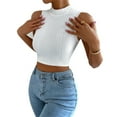 thumbnail image 6 of HOMBOM Crop Tops for Women Tank Top Ribbed White Crew Neck Sleeveless Slim Dressy Solid Color Shirt, 6 of 6
