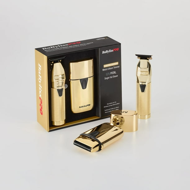 BaBylissPRO Paquete previo de recortadora GoldFX de edición limitada y afeitadora de hoja única con desinfección UV