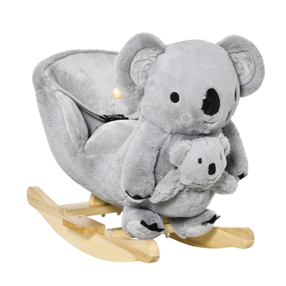 Qaba Kids Ride-On Rocking Horse, Koala-shaped Rocker with Realistic Sounds for Children 18-36 Months, Gray