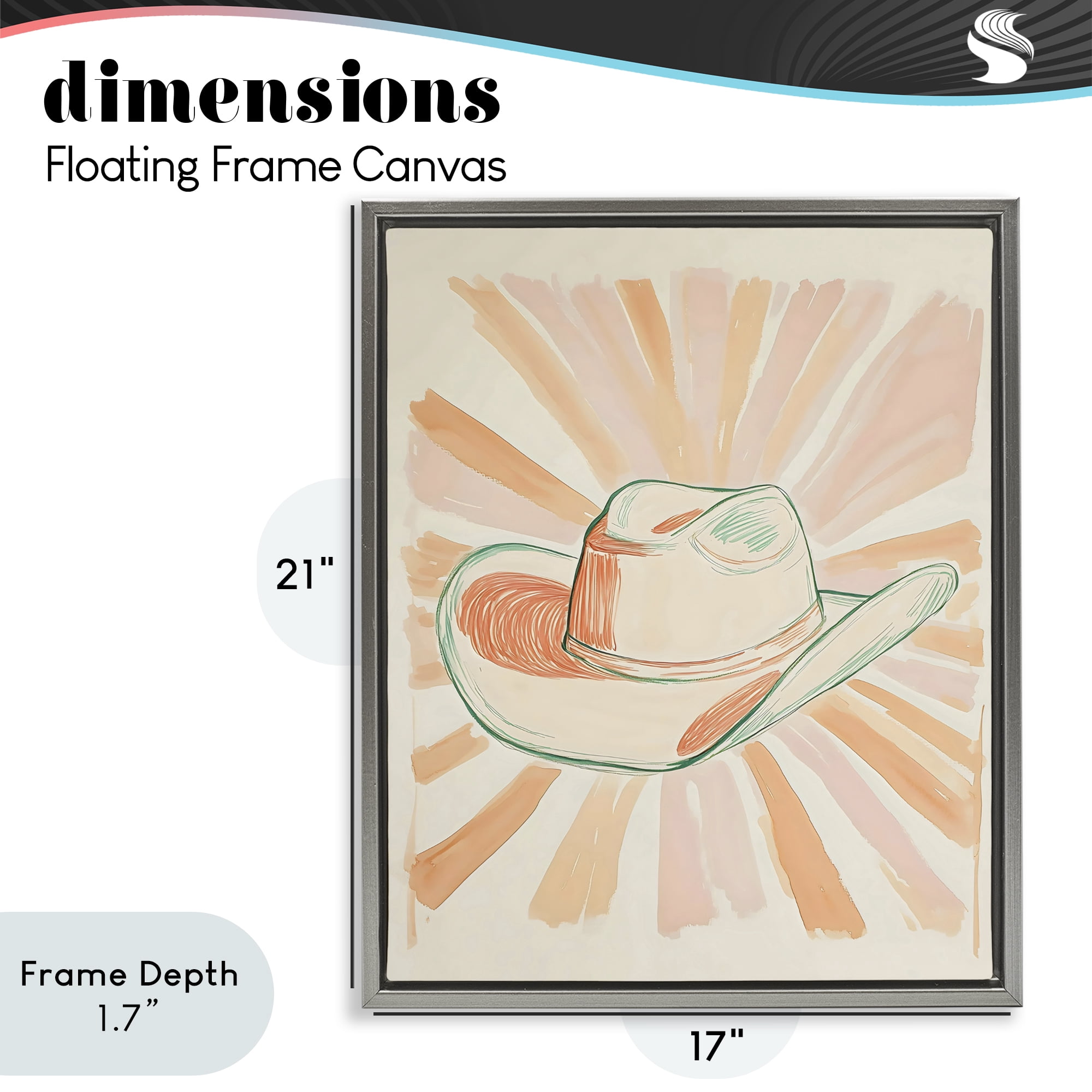 Stupell Industries Sunburst & Cowboy Hat Gray Framed Floater Canvas Wall Art, design by The Prints Vibe