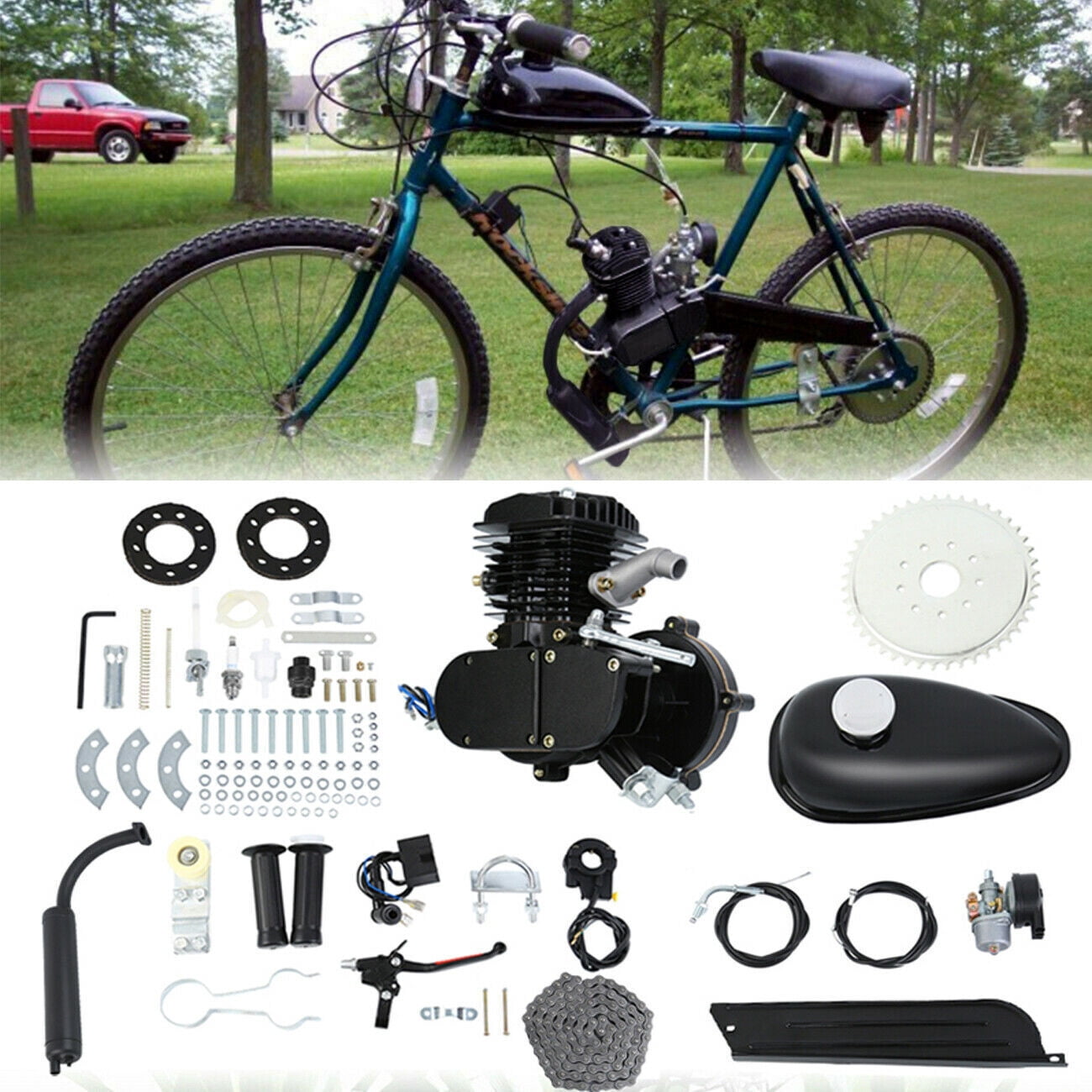Black 80cc Bike Bicycle Motorized 2 Stroke Petrol Gas Motor Engine Kit Set