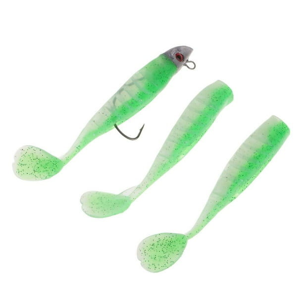 Bionics T Tail Silicona Suave Señuelo De La Pesca Artificial Head 3D Eyes Bait Verde y blanco Macarena Lead Head Soft Lure