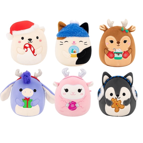 Squishmallows 5-Inch Holiday Plush 6-Pack – Brooke The Polar Bear, Cam The Calico Cat, Ryan The Husky, Milanda The Donkey, Darla The Reindeer & Lala The Lamb Collectible Gift Set