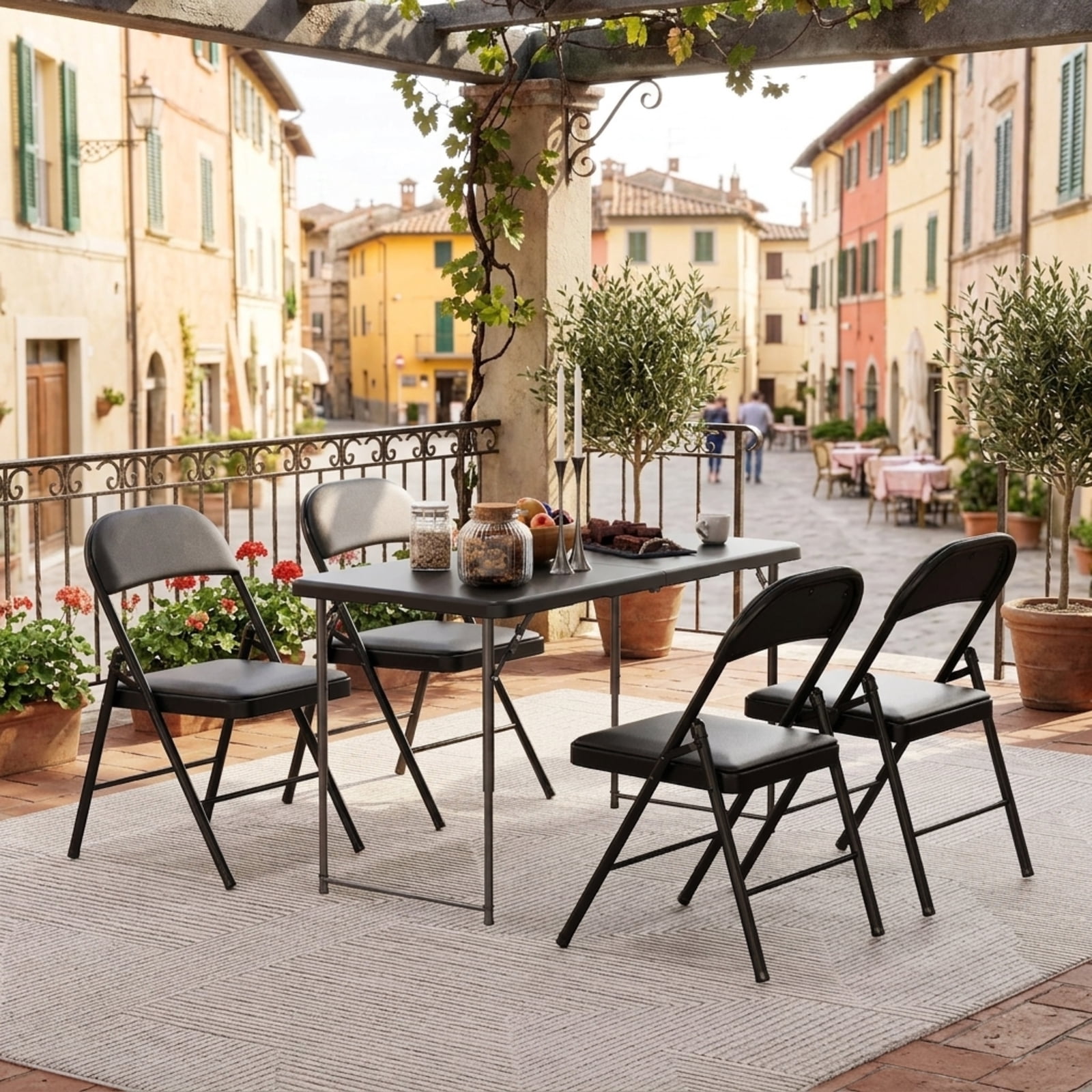 Fenbeli Folding Chair with Cushion, Black Faux Leather Padded Seat and Sturdy Metal Frame, Foldable Single Chair for Home Office Dining and Events