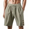 thumbnail image 1 of pstuiky Pantalones cortos deportivos, Pantalones cortos de lino con cintura elástica y botones de color liso para hombre, versátiles y a la moda. Pantalones cortos de baloncesto, 1 of 9