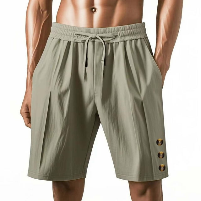 pstuiky Pantalones cortos deportivos, Pantalones cortos de lino con cintura elástica y botones de color liso para hombre, versátiles y a la moda. Pantalones cortos de baloncesto