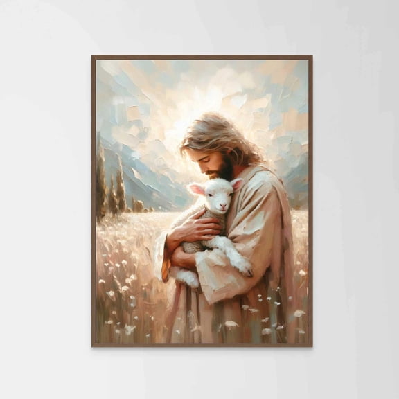 Gentle Shepherd, Christian Painting, Good Shepherd Art, Jesus Picture, Bible Prints, Jesus And Lamb, Jesus Painting, Christian Art UNFRAMED PAPER POSTER, Home Decor, Vintage Gift, Living Room Dercor