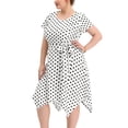 thumbnail image 1 of Vestido de mujer de talgrande alto bajo retro mangas cortas vestidos de lunares blanco 2X, 1 of 6