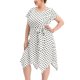 thumbnail image 1 of Vestido de mujer de talgrande alto bajo retro mangas cortas vestidos de lunares blanco 4X, 1 of 6