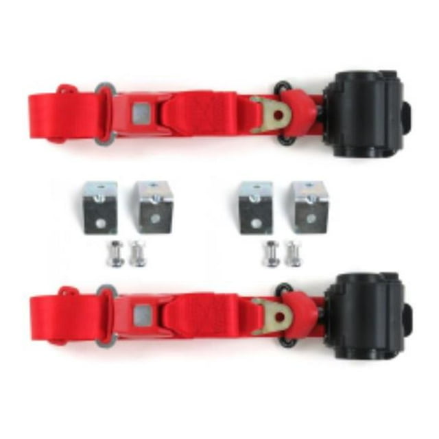 Nash Ambassador 1933-1957 Standard 3 Point Red Retractable Bucket Seat Belt Kit with Bracketry - 2 Belts