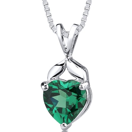 PEORA 925 Sterling Silver 3 Carats Simulated Emerald Pendant Necklace for Women, Heart Shape 9mm, Italian 18 inch Chain