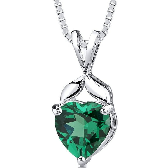 PEORA 925 Sterling Silver 3 Carats Simulated Emerald Pendant Necklace for Women, Heart Shape 9mm, Italian 18 inch Chain