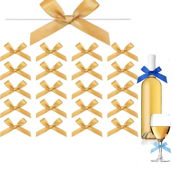 100-Pack Twist Tie Bows -Gold 2.6" Satin Ribbon Small Bows For Gift Wrapping Treats Party Favors Craft Decoration