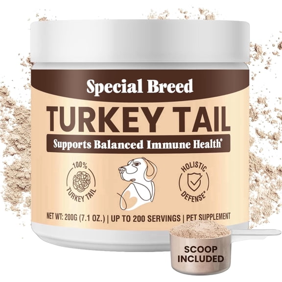 Organic Turkey Tail Mushroom for Dogs and Cats, Immune Support with Beta Glucans and Polysaccharides, Digestive and Respiratory Health, Pure Mushroom Powder, No Fillers, 200 ct