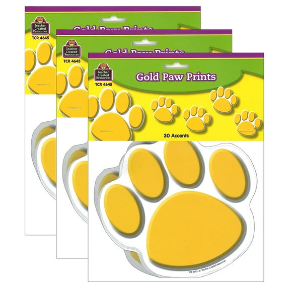 Teacher Created Resources Gold Paw Prints Accents 30 Per Packs 3 Packs (TCR4645-3)