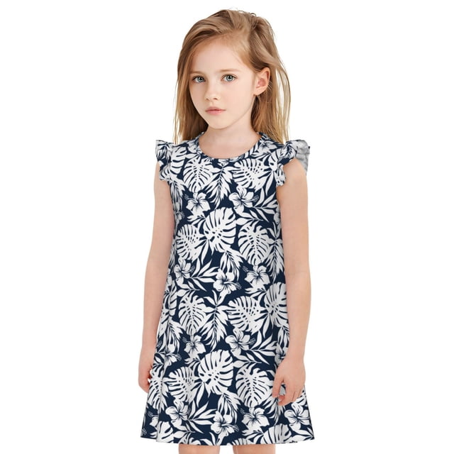 Balery Hawaiian Style Camisón de princesa para niñas, pijama de algodón con mangas abullonadas, suave y bonito.-Large