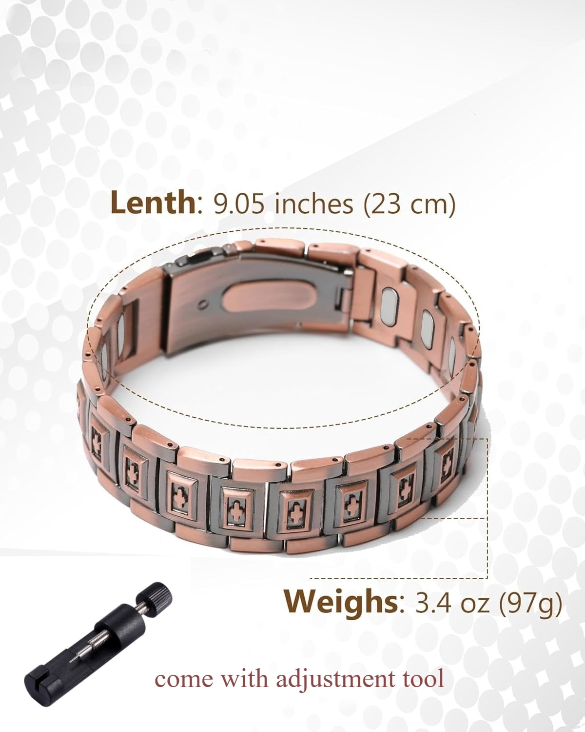 Wollet 3X Magnetic Copper Bracelet for Men,Bracelets, Adjustable Bracelet