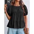 thumbnail image 5 of Summer Women Puffed Sleeve Tunic with A Waistband Casual T Shirt Loose Shirt, 5 of 5
