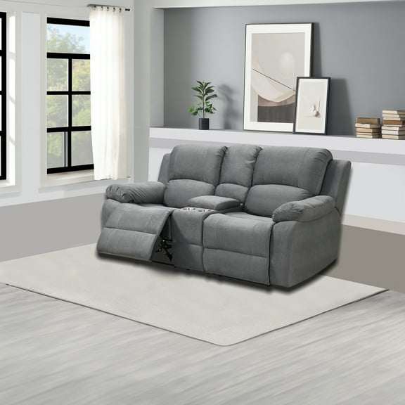 Tracey Transitional Love Seat with Storage Console and 2 Cupholders