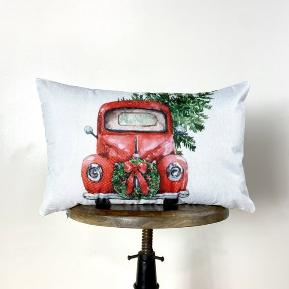 Red Christmas Truck | Wreath Pillow Cover | Red Truck | Christmas Decor | Throw Pillow | Home Decor | Room Decor | Sister Gift | Room Decor