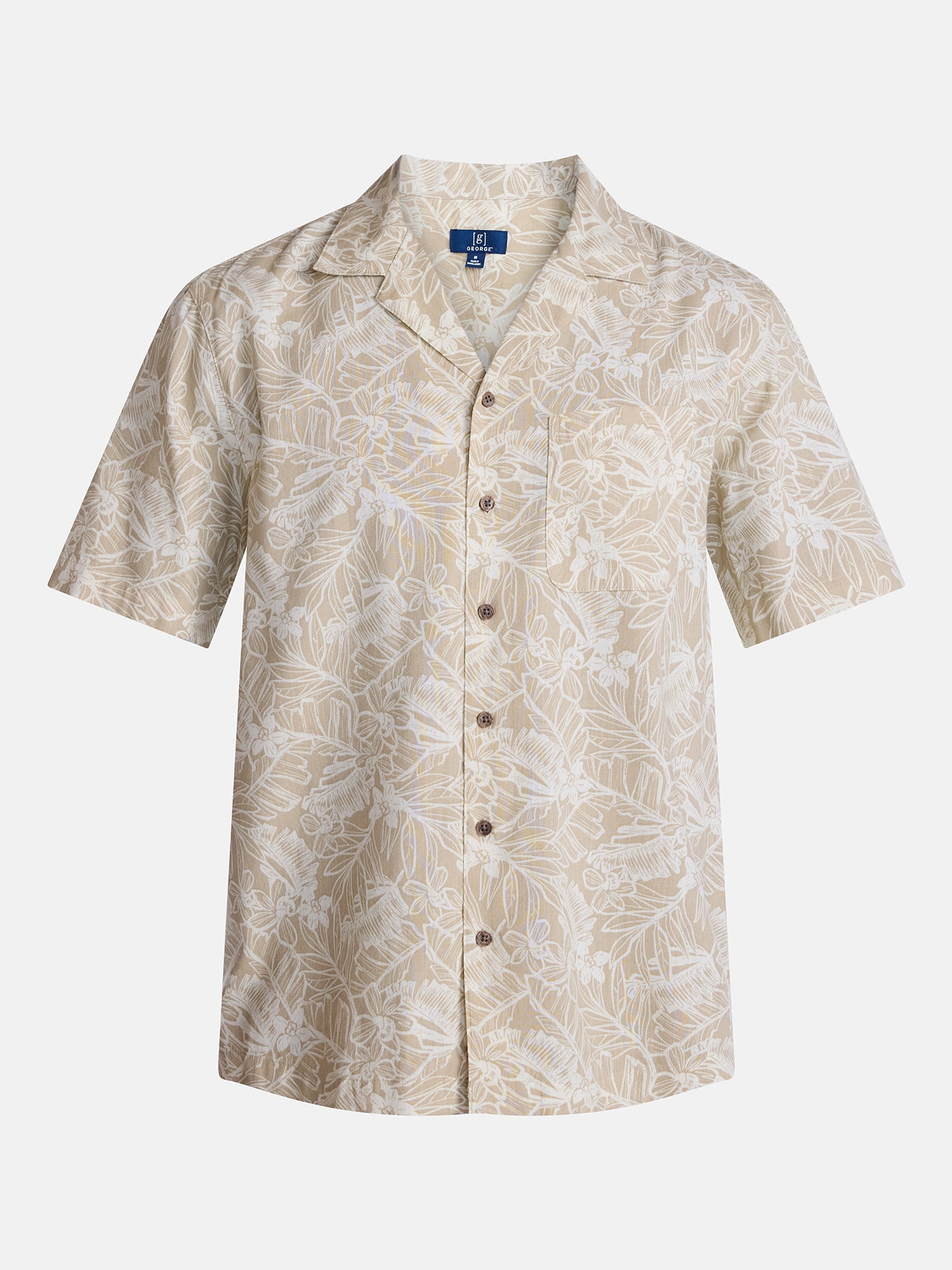 George Men's Linen Blend Camp Shirt with Short Sleeves, Sizes S-3XL