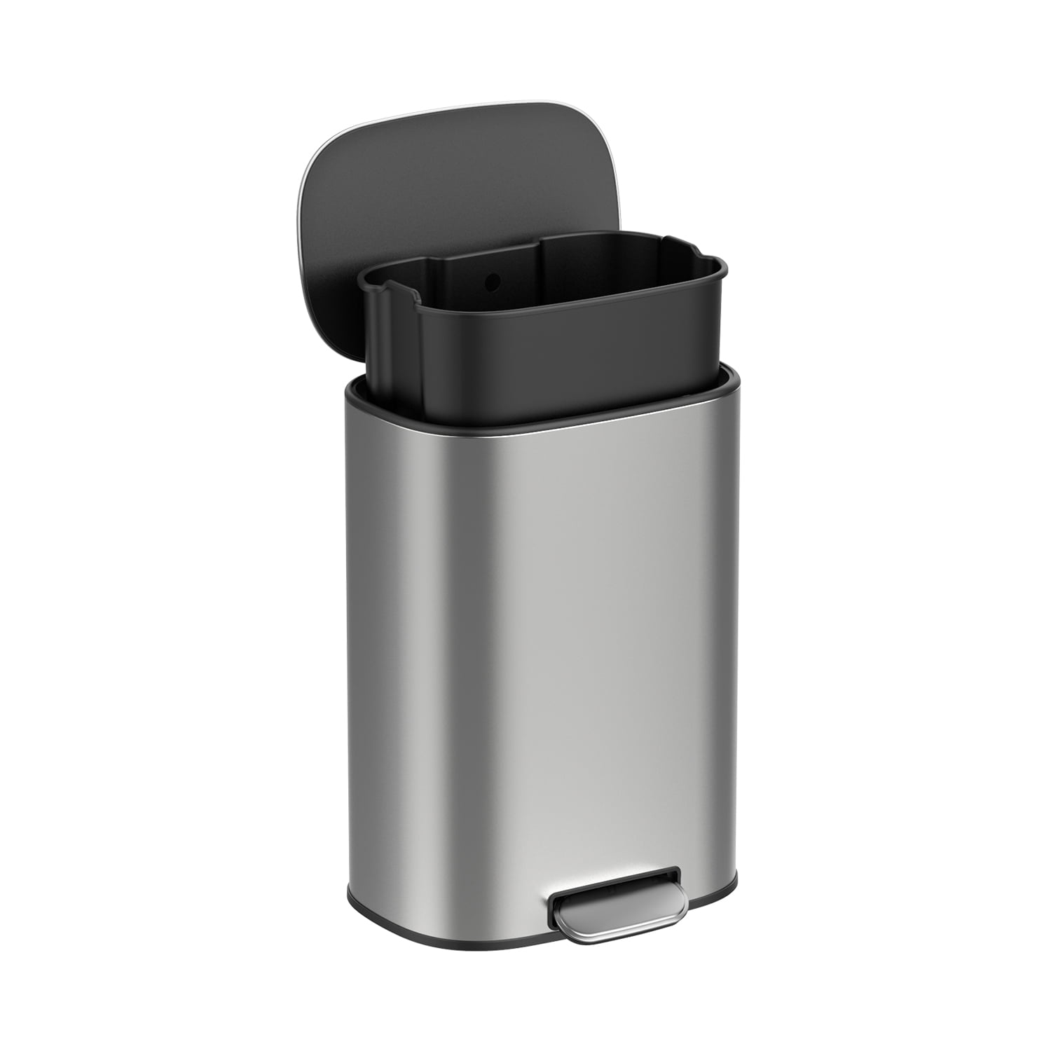 BinMax 13 Gallon Step on Waste Bin Rectangular Stainless Steel Kitchen Trash Can with Lid