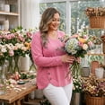 thumbnail image 2 of Agnes Orinda Women's Plus Size Long Sleeves Tops V Neck Loose Button Decor Blouses 3X Pink, 2 of 6
