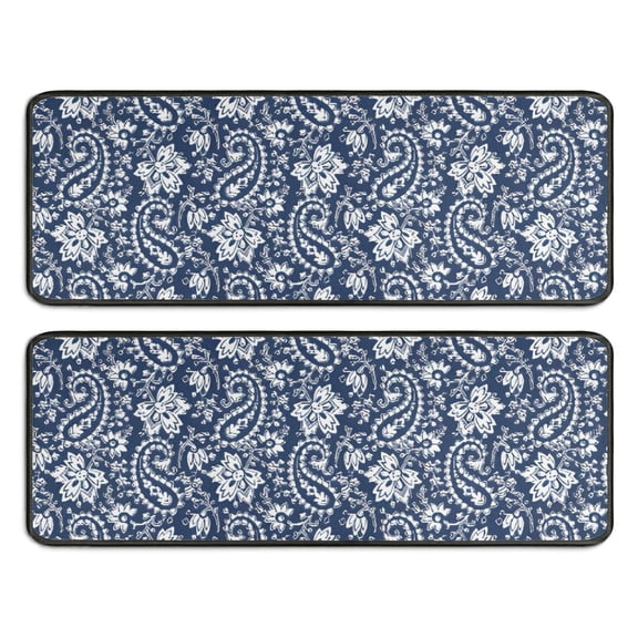 Kitchen Rugs Sets Of 2,Blue Pioneer Flower and Paisley Pattern Anti Fatigue Kitchen Mat Rugs Non Slip Washable,Decorative Kitchen Floor Mats for Kitchen,Sink,Laundry,17"x47" 17"x47"