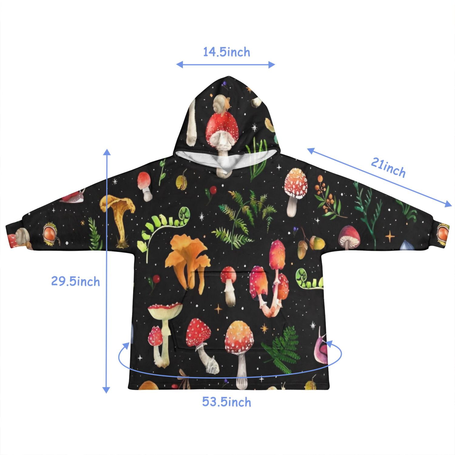 Red Mushroom Plant Black Pattern Blanket Hoodies for Kids 6-13YR Oversize Wearable Blanket Hoodies for Boys Girls Teens