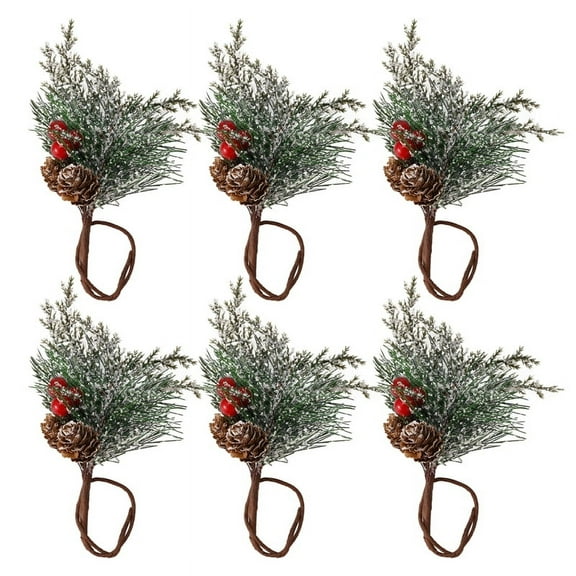 Napkin Rings Set of 6 Pine Needle Berries Christmas Thanksgiving Holiday Rustic Farmhouse Napkin Rings Holders