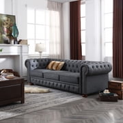 Classic Chesterfield Accent Sofa, Faux Leather Upholstered Sofa Couch with Deep Button Tufted Backrest, 3-Seater Large Sofa Couch with Nailhead trim Arm for Bedroom Living Room Apartment, Dark Grey