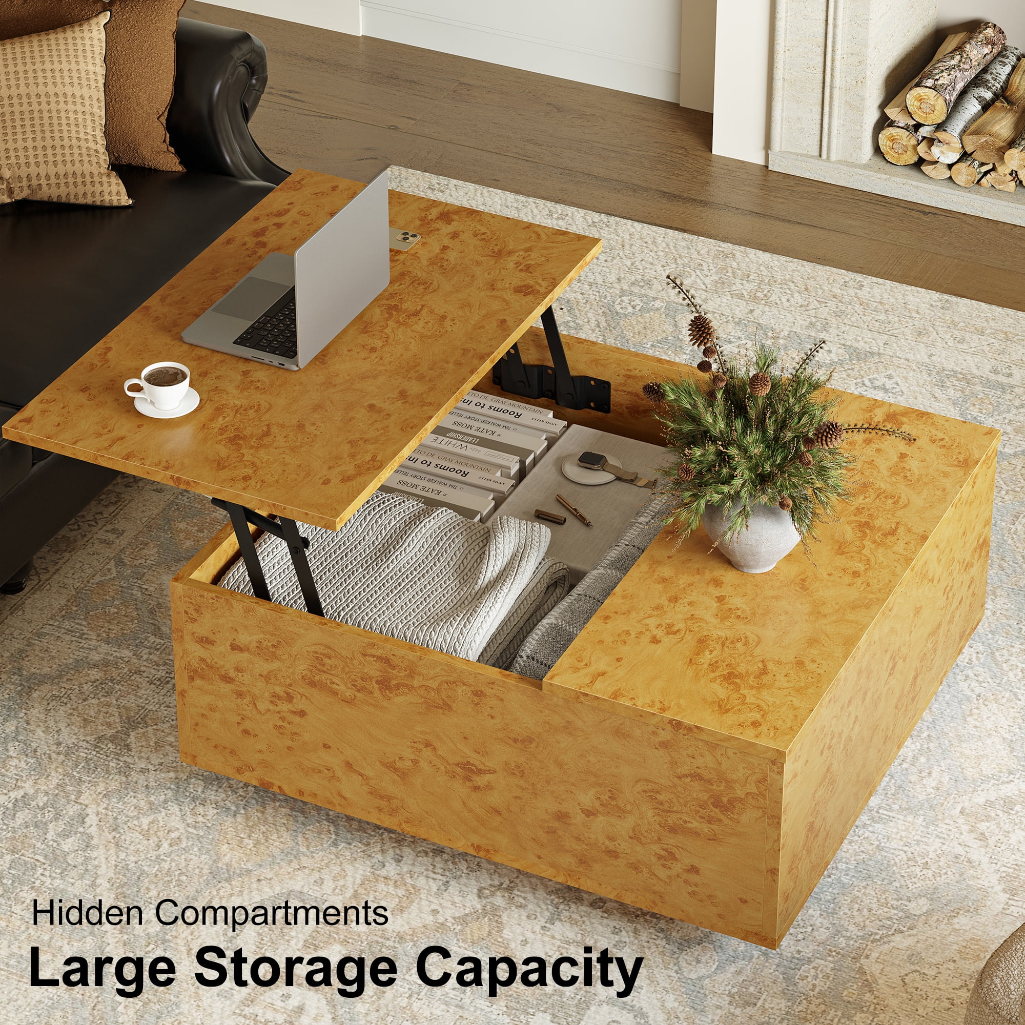 GUNAITO Lift Top Coffee Table with Storage, Square coffee table