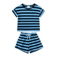 thumbnail image 1 of Vêtements Garçon Rayures Ensemble T-Shirt à Manches Courtes Tee Shorts Col Ras du Cou Vêtements d'Été Bébé Garçon Tenues Familiales Ensembles Assortis 2-3 Ans, 1 of 2