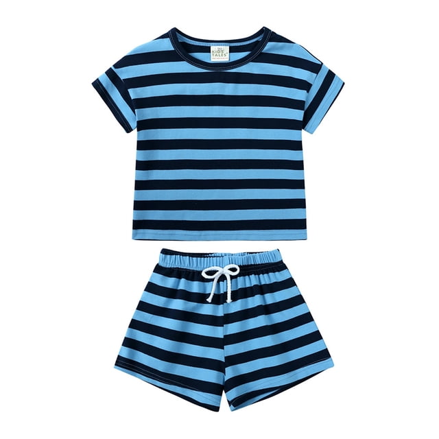 Vêtements Garçon Rayures Ensemble T-Shirt à Manches Courtes Tee Shorts Col Ras du Cou Vêtements d'Été Bébé Garçon Tenues Familiales Ensembles Assortis 2-3 Ans