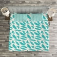 thumbnail image 3 of Ambesonne Turquoise Quilted Bedspread Set 3 Pcs, Bird Feathers Design, Queen Size, Turquoise White Beige, 3 of 3