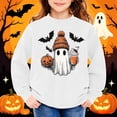 thumbnail image 3 of HAOTAGS Girls Halloween Printed Fleece Sweatshirt — Soft Brushed Cotton Blend, Relaxed Fit, Round Neck, Long Sleeve White Size 9, 3 of 6