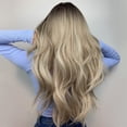 thumbnail image 2 of Brown Blonde Wigs for Women Long Blonde Wavy With Dark Roots Synthetic Wig Heat Resistant, 2 of 6