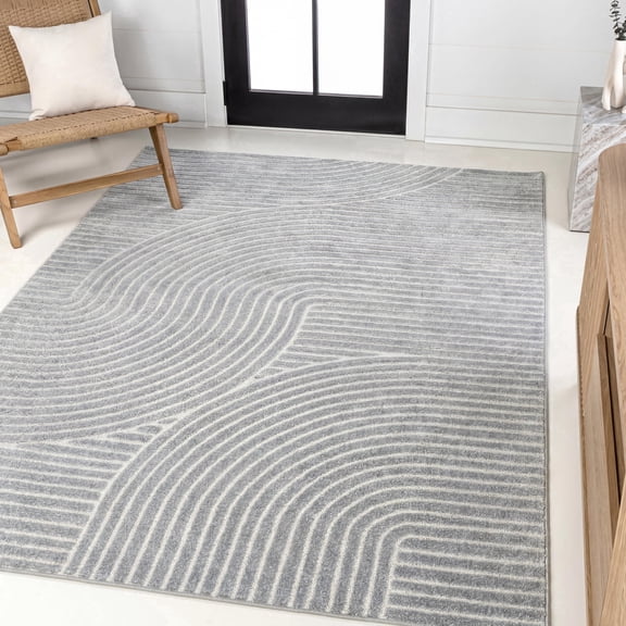 JONATHAN Y SCANDINAVIAN 3 x 5 Area Rug, Hallie Minimalist Curve Geometric - Light Blue/Cream, SCN100E-3