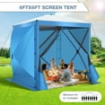 thumbnail image 4 of HOTEEL 6x6 ft Pop Up Gazebo Screen House Tent for Camping with 3 Sidewalls and Mosquito Netting, Waterproof, UV Resistant, Portable Carry Bag, for Outdoor Camping, Lawn and Backyard, Blue, 4 of 11