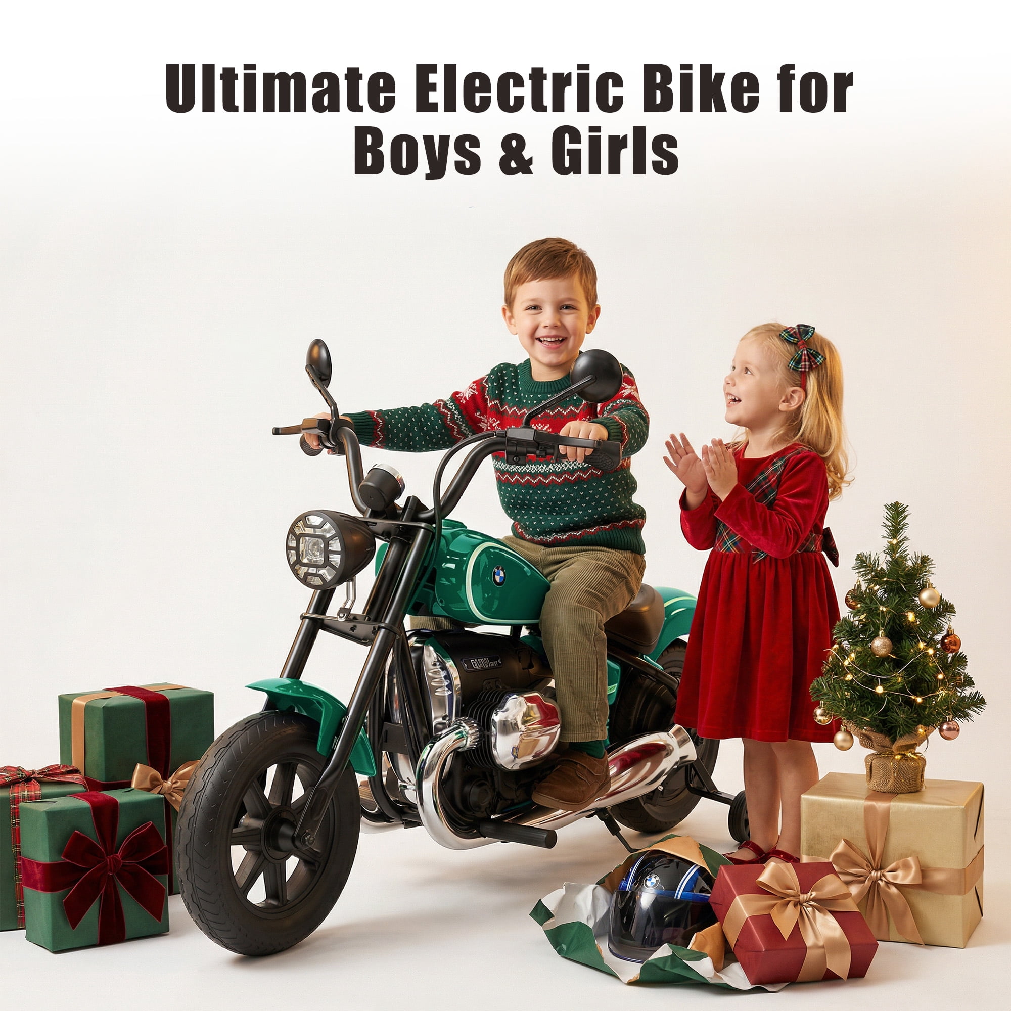 SaveJoy BMW Licensed 24V 9Ah Kids Ride On Motorcycle, Powered Electric Dirt Bike with Removable Training Wheels and Suspension for Boys Girls Ages 3-8, Green