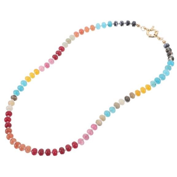 SEWCHICS Multi-Color Natural Stone Beaded Necklace for Women, Lightweight Stainless Steel, Vintage Style, 17.5 Inch Jewelry Accessory