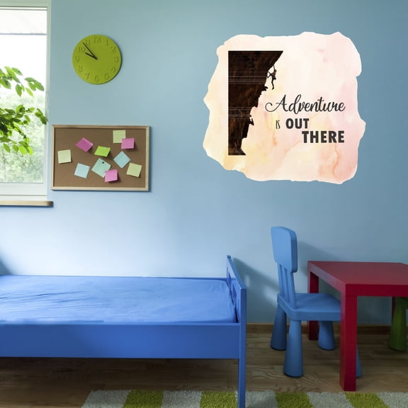 Watercolor Decal Adventure Is Out There Living Room Wall Decal for Family Rock Climbing Inspirational Quote Design Cute Themed Room - Size: 40 In x 36 In