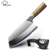Cleaver Knife, 8inch Meat Cleaver Kitchen Knife with Sharpener - Sharp German Stainless Steel Chopping Knife Heavy Duty Forged Chopper Butcher with Handle