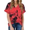 thumbnail image 1 of Pntutb Mujer Tie-Dye Cuello en V Túnica tops Crack Color Print Loose Manga corta tops Blusa Pntutb Pntutb-9133, 1 of 4